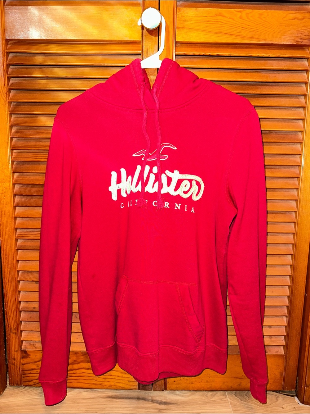 Hollister Bright Red Hooded Pullover with Script Logo